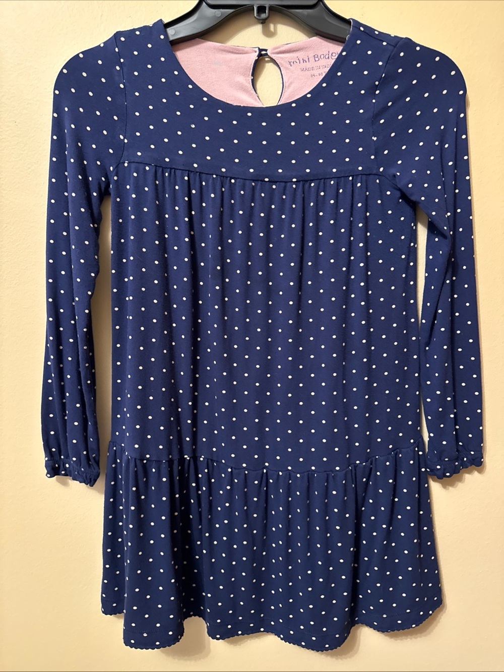 Mini Boden Navy Polka Dot Long-Sleeve Knit Dress